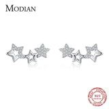 925 Silver Zircon Stars Stud Earrings for Women Girl Charm