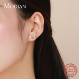 925 Silver Zircon Stars Stud Earrings for Women Girl Charm