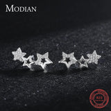 925 Silver Zircon Stars Stud Earrings for Women Girl Charm