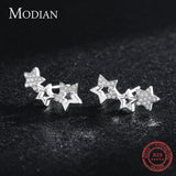 925 Silver Zircon Stars Stud Earrings for Women Girl Charm