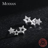 925 Silver Zircon Stars Stud Earrings for Women Girl Charm