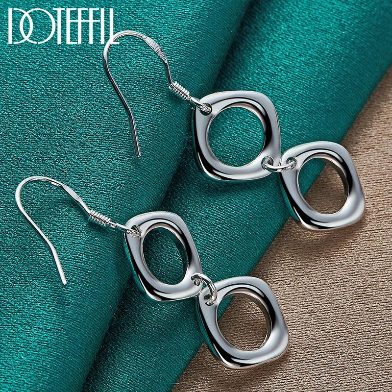 925 Silver Square Round Drop Earrings Wedding Party Charm Jewelry