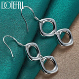 925 Silver Square Round Drop Earrings Wedding Party Charm Jewelry