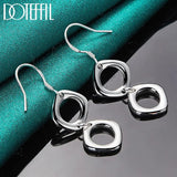 925 Silver Square Round Drop Earrings Wedding Party Charm Jewelry