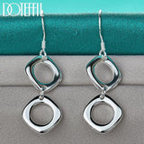 925 Silver Square Round Drop Earrings Wedding Party Charm Jewelry