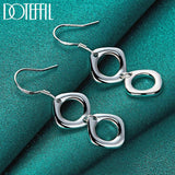 925 Silver Square Round Drop Earrings Wedding Party Charm Jewelry
