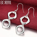 925 Silver Square Round Drop Earrings Wedding Party Charm Jewelry