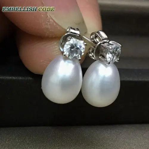 Freshwater Cultured Pearl Teardrop Stud Earrings 925 Sterling Silver