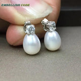 Freshwater Cultured Pearl Teardrop Stud Earrings 925 Sterling Silver