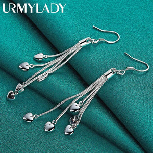 925 Silver Snake Chain Heart Pendant Earrings Drop for Women