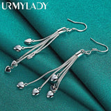 925 Silver Snake Chain Heart Pendant Earrings Drop for Women