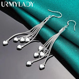 925 Silver Snake Chain Heart Pendant Earrings Drop for Women