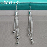 925 Silver Snake Chain Heart Pendant Earrings Drop for Women