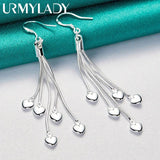 925 Silver Snake Chain Heart Pendant Earrings Drop for Women