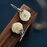 Charming Natural Hetian Jade Bee Earrings