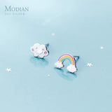 Enamel Rainbow Clouds Stud Earrings 925 Sterling Silver Kids Gift