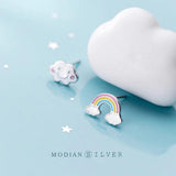 Enamel Rainbow Clouds Stud Earrings 925 Sterling Silver Kids Gift