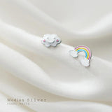 Enamel Rainbow Clouds Stud Earrings 925 Sterling Silver Kids Gift