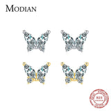 925 Silver Butterfly Stud Earrings Clear CZ Ear Studs Women Jewelry
