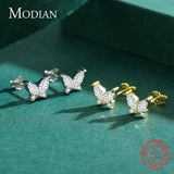 925 Silver Butterfly Stud Earrings Clear CZ Ear Studs Women Jewelry
