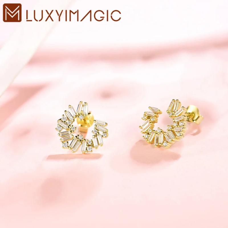925 Silver Emerald Stud Earrings for Women Wedding Engagement Korea Earring