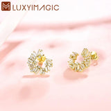 925 Silver Emerald Stud Earrings for Women Wedding Engagement Korea Earring