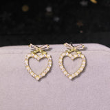 S925 Silver Needle CZ Zircon Heart-shaped Pearl Earrings