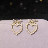 S925 Silver Needle CZ Zircon Heart-shaped Pearl Earrings