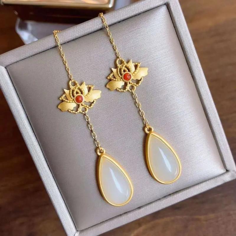 Hetian Jade Water Drop Earrings Retro Chinese Jewelry