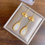 Hetian Jade Water Drop Earrings Retro Chinese Jewelry
