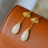 Hetian Jade Water Drop Earrings Retro Chinese Jewelry