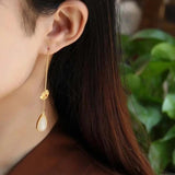 Hetian Jade Water Drop Earrings Retro Chinese Jewelry