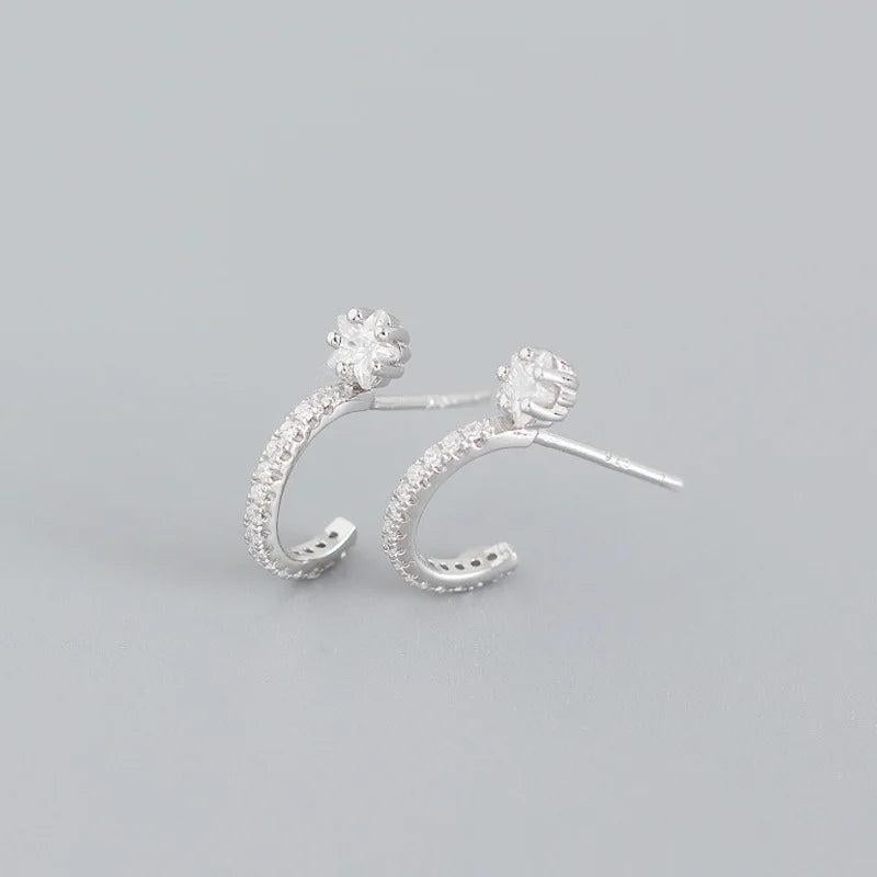 TrustDavis 925 Sterling Silver Sweet C Shape Charm Stud Earrings