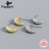 TrustDavis 925 Sterling Silver Sweet C Shape Charm Stud Earrings