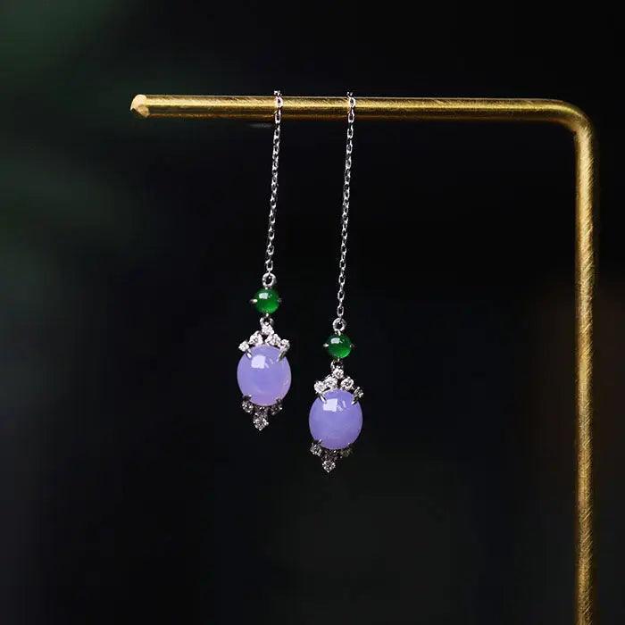 Chalcedony Pigeon Egg Ear Line Chinese Retro Women's Silver Jewelry