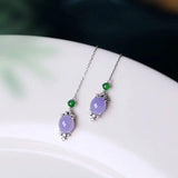 Chalcedony Pigeon Egg Ear Line Chinese Retro Women's Silver Jewelry