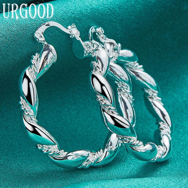 925 Silver Twisted Round Hoop Earrings for Women Party Engagement Wedding
