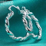 925 Silver Twisted Round Hoop Earrings for Women Party Engagement Wedding