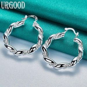 925 Silver Twisted Round Hoop Earrings for Women Party Engagement Wedding