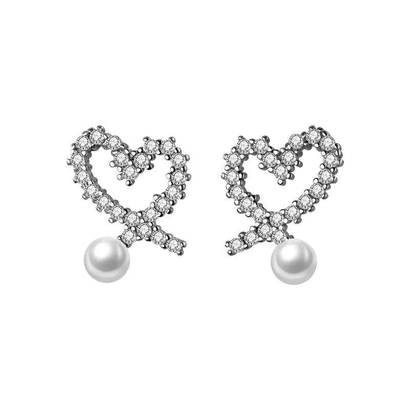 TrustDavis Sweet Heart Pearl CZ Stud Earrings - DE0035