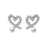 TrustDavis Sweet Heart Pearl CZ Stud Earrings - DE0035