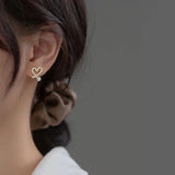 TrustDavis Sweet Heart Pearl CZ Stud Earrings - DE0035