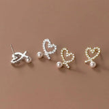 TrustDavis Sweet Heart Pearl CZ Stud Earrings - DE0035