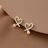 TrustDavis Sweet Heart Pearl CZ Stud Earrings - DE0035