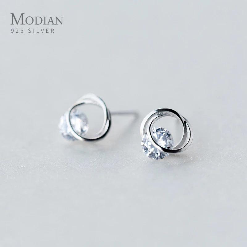 925 Sterling Silver Round Clear CZ Stud Earrings For Women