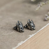 925 Silver Retro Skull King Crown Stud Earring Domineering Skeleton Jewelry