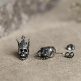 925 Silver Retro Skull King Crown Stud Earring Domineering Skeleton Jewelry