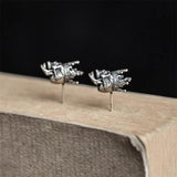 925 Silver Retro Skull King Crown Stud Earring Domineering Skeleton Jewelry