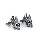 925 Silver Retro Skull King Crown Stud Earring Domineering Skeleton Jewelry