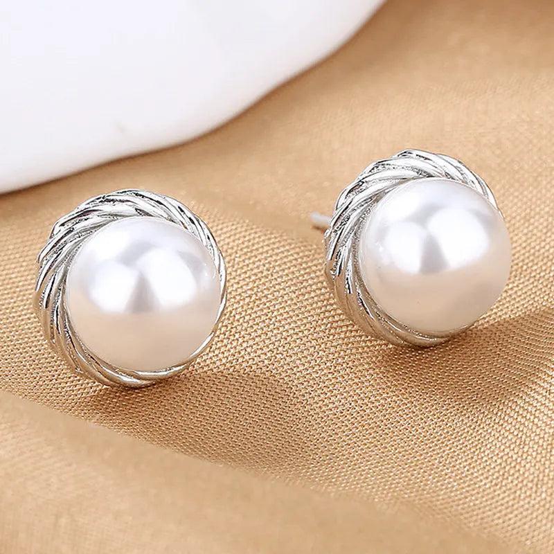S925 Silver Earrings 10MM Pearls Charm Engagement Jewelry